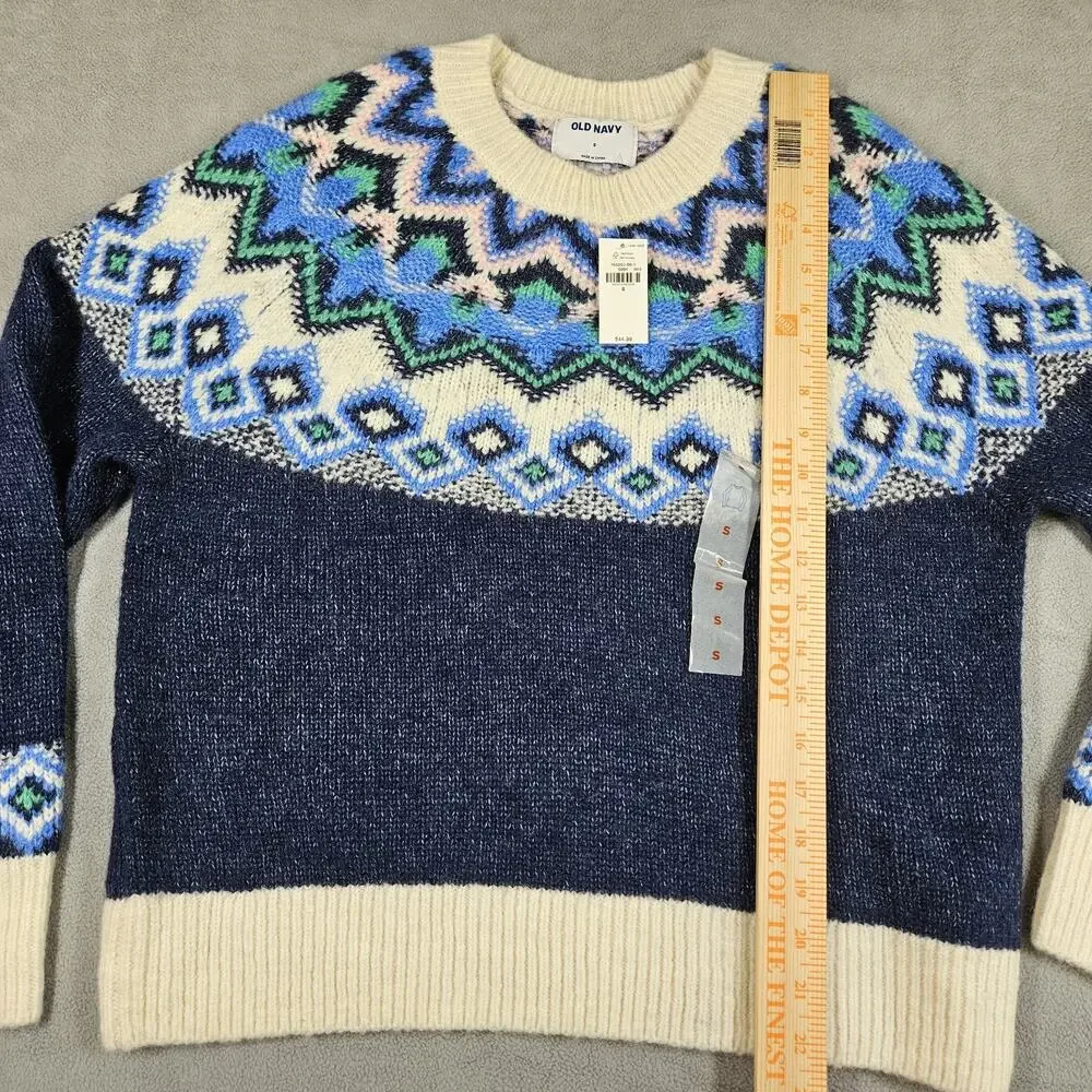 Old Navy Sweater Womens Size Small Blue Fair Isle Winter Preppy Wool Blend